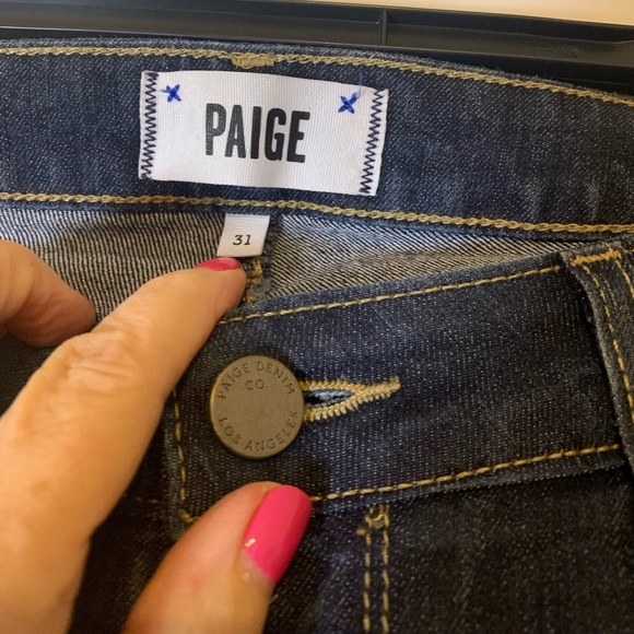 PAIGE JEANS Peg Skinny Stretchy Dark Wash Denim Blue Jeans l Size: 31 LIKE NEW - Picture 6 of 7